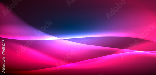 Dynamic waves in ethereal glow of neon lights. Concept merges fluidity of motion with vibrant allure of neon, crafting entrancing backdrop that embodies both vitality and futuristic sophistication