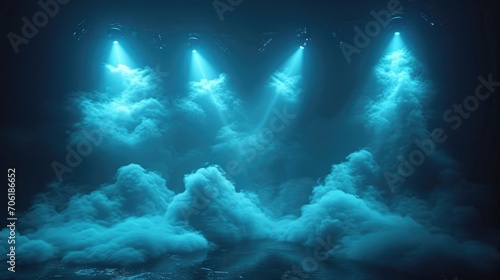 Stage lights and blue smoke background