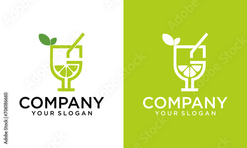 Cocktail lounge logo design. Cocktail glass with orange fruit vector design. Fresh fruit juice logotype