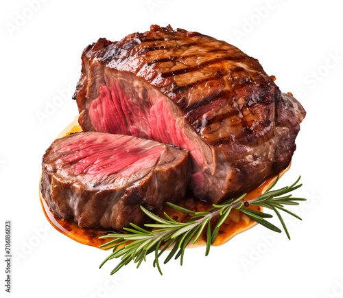 Beef grilled roast steak isolated on transparent or white background, png