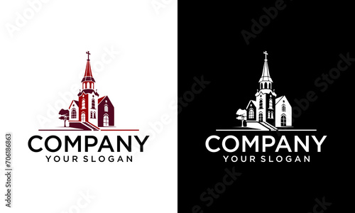 Church building logo design vector. Classic architecture logo design photo