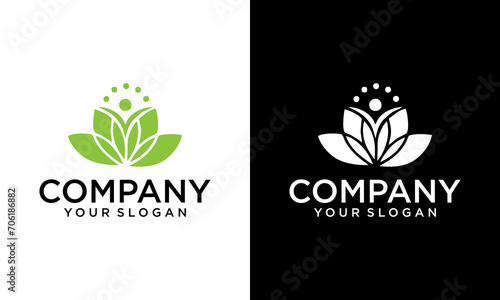 Body Fitness Logo, Cosmetic Brand identity. For Spa product and Beauty Salon Business. Stylized human yoga shape in abstract lotus symbol. Vector icon.