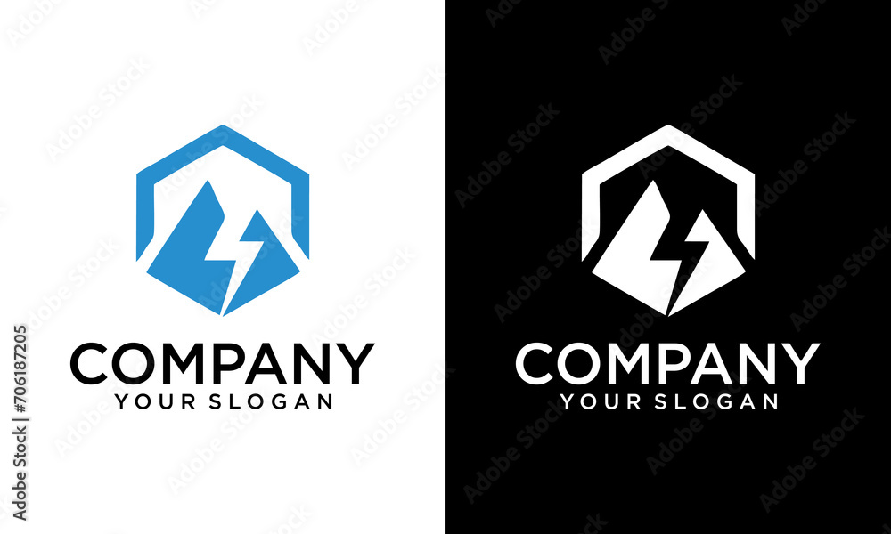 Creative hexagon Thunder flash mountain energy symbol logo vector. Ilustration vector graphic of Mountain Concept Cloud Electrical icon logo lightning thunder bolt Creative hexagon Thunder flash mountain energy symbol logo vector. Ilustration vector graphic of Mountain Concept Cloud Electrical icon logo lightning thunder bolt