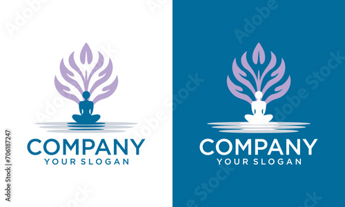 Minimalist Yoga poses human line art logo design concept. Yoga meditation logo illustration vector.