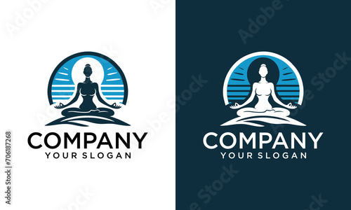 Minimalist Yoga poses human line art logo design concept. Yoga meditation logo illustration vector.
