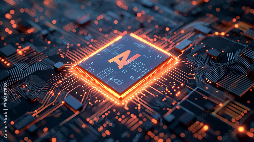 Ai logo in computer chip, nanotechnology AI chip concept design. Ai logo in computer chip, nanotechnology AI chip concept design.