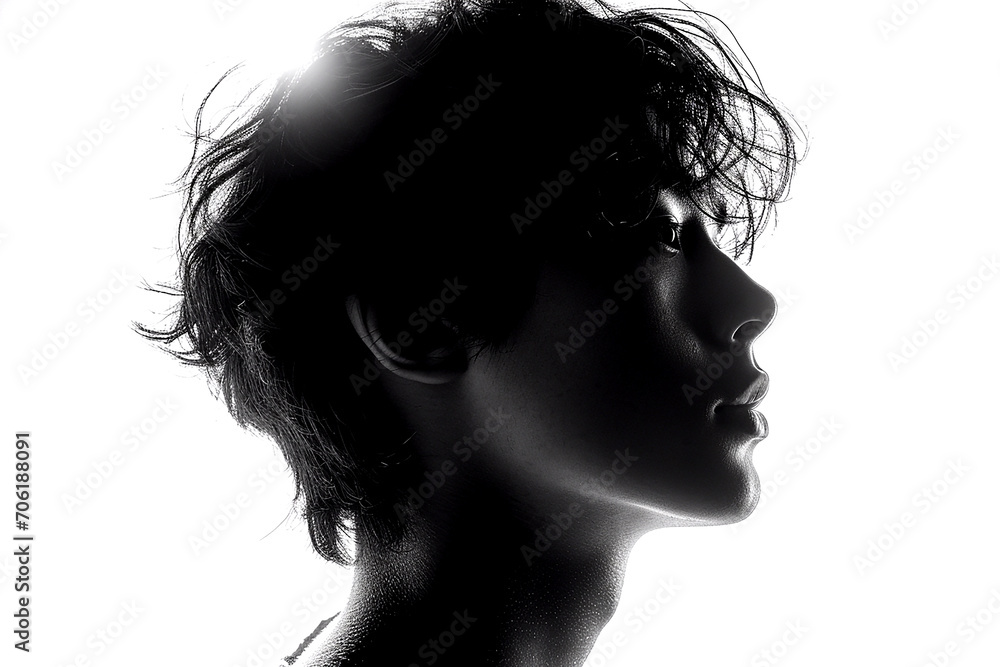 Dark silhouette of asian man on white background side view. Dark silhouette of asian man on white background side view.