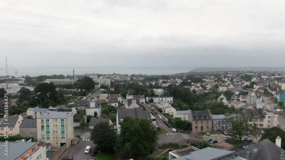Soft aerial dolly right viewing suburbs of city Brest in France Soft aerial dolly right viewing suburbs of city Brest in France