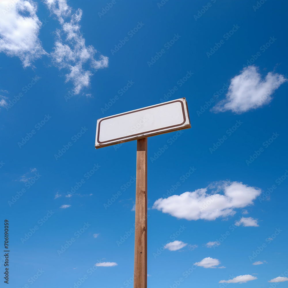 Low-Angle View of a Blank White Signpost and a Bright Blue Sky Low-Angle View of a Blank White Signpost and a Bright Blue Sky