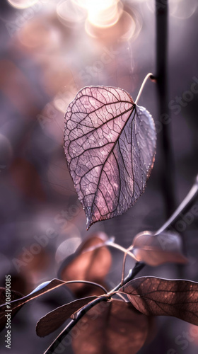 Beautiful heart shaped leaf in cold and winter love atmosphere. Valentine's day winter concept