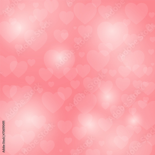 Pink romantic background. Pink bokeh Heart, Greeting card design for Happy Valentines Day celebration.
