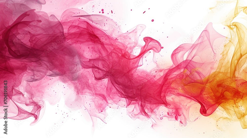  a red, yellow and pink smoke is on a white background and it looks like it has a lot of smoke coming out of it.