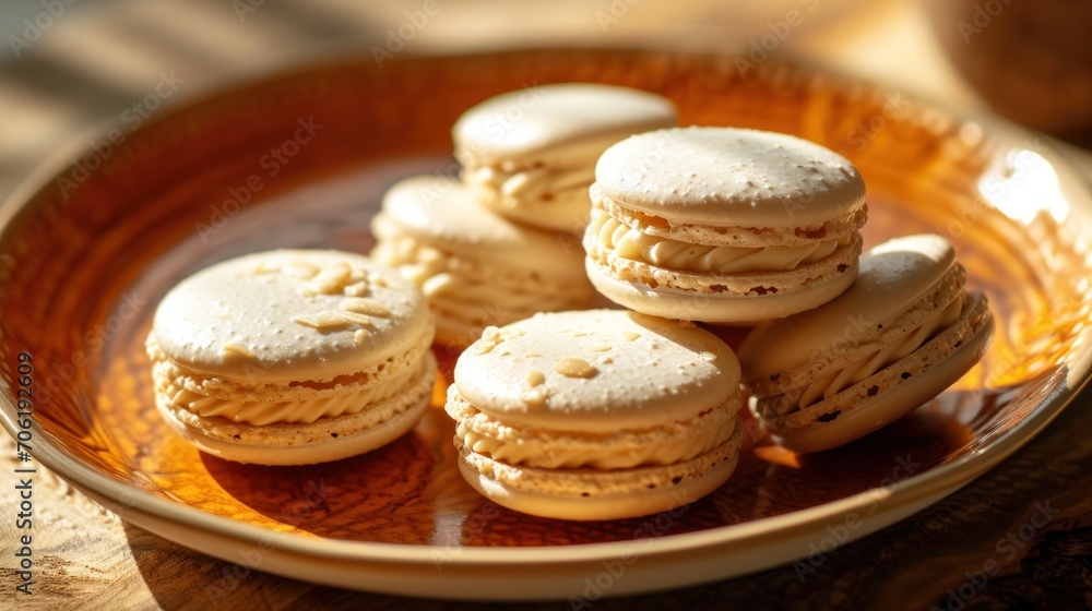 a plate of cookies sitting on top of a wooden table next to a bowl of powdered sugar on top of a wooden table. a plate of cookies sitting on top of a wooden table next to a bowl of powdered sugar on top of a wooden table.
