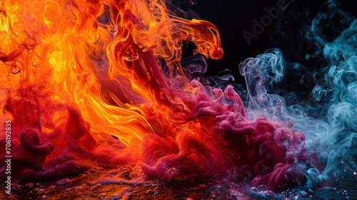  colorful smoke on a black background with a black background and a red, orange, and blue substance in the middle of the image.