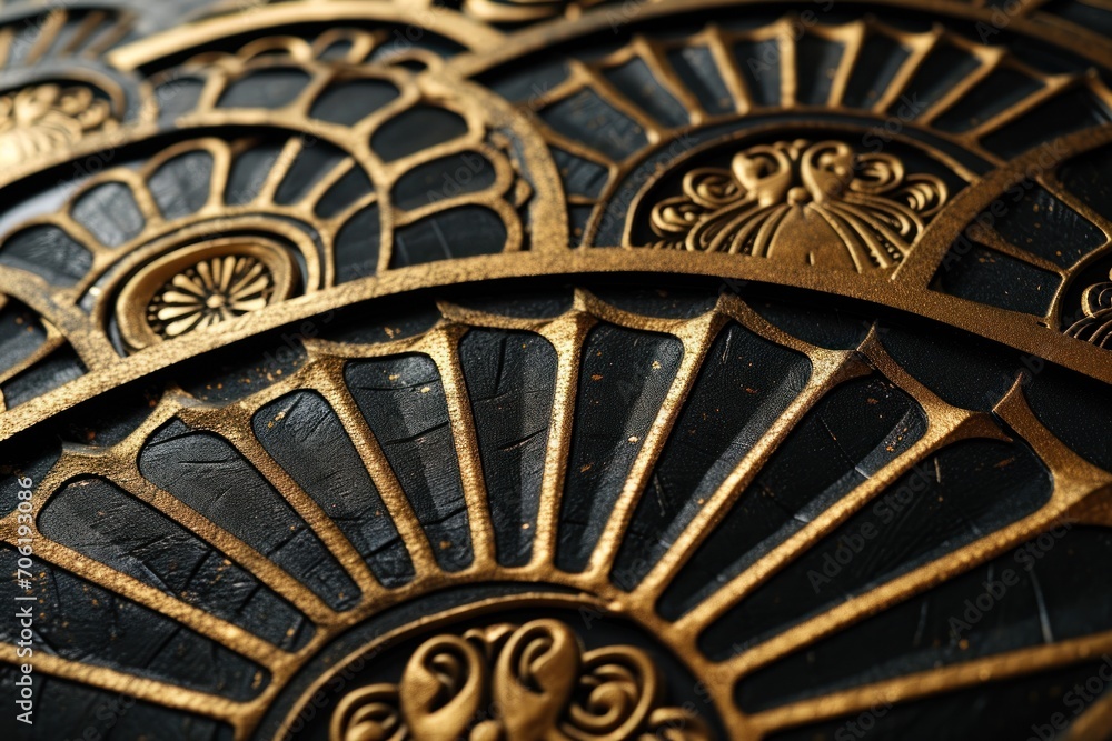  a close up of a black and gold design on a piece of art deco art deco, art deco design