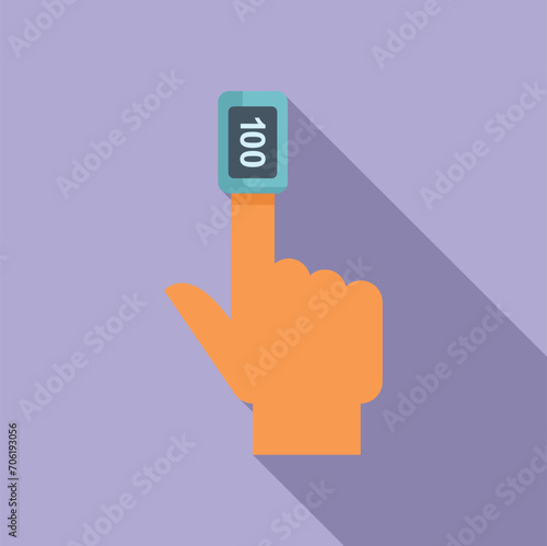 Palpitating finger measurement icon flat vector. Cardiac health. Home sick