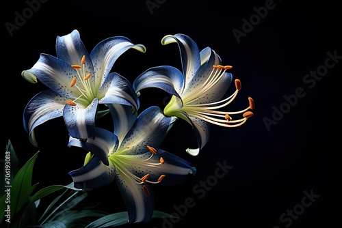 close up of beautiful lily flower against black background generative ai