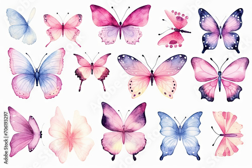 watercolor Butterfly collection. Watercolor illustration. Colorful Butterflies clipart set. 