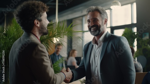 Office Agreement: Handshake of Middle-Aged Business Professionals. Generative AI
