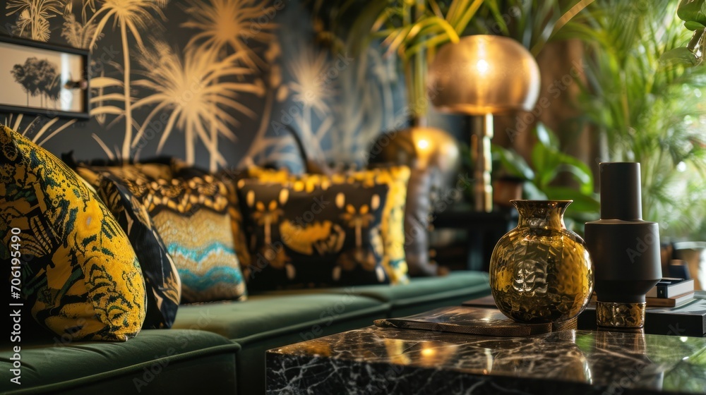  a living room filled with green couches and a table with a vase sitting on top of it next to a window.