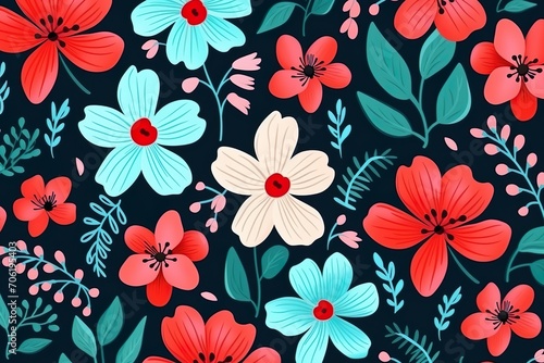 organic colorful flowers seamless pattern generative ai