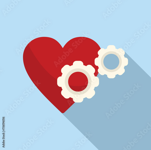 Heart gear palpitating icon flat vector. Aliment disease. Aorta heart effect