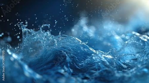  a close up of water splashing on the surface of a body of water with a bright light in the background. © Shanti