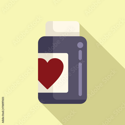 Capsule bottle pills icon flat vector. Heart health. Stomach event