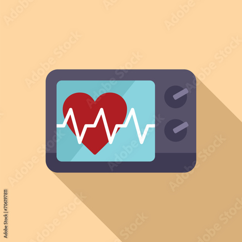 Ambulance car heart monitor icon flat vector. Chest disease. Fear heart