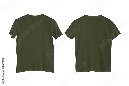 Unisex Plain Military Green V-Neck Short Sleeve T-Shirt with Transparent Background