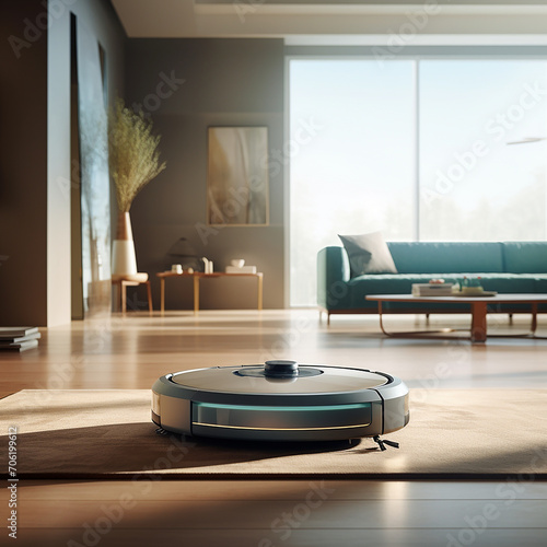 A Robot Vacuum Cleaner in a Living Room