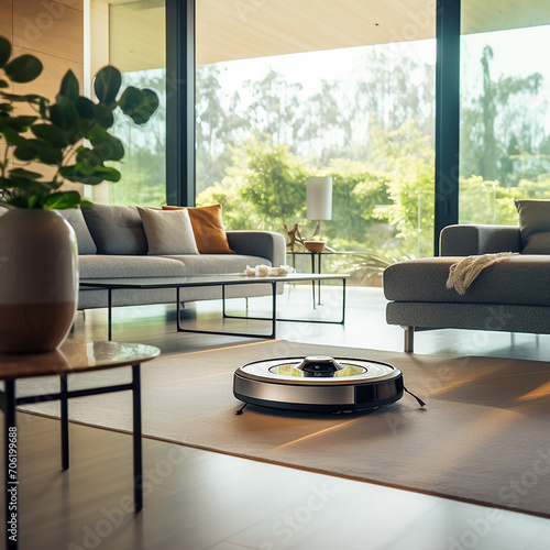 A Robot Vacuum Cleaner in a Living Room