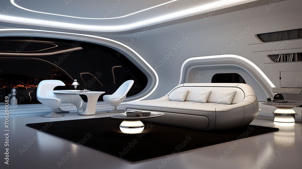 Minimalist, futuristic interior design for a drawing room Minimalist, futuristic interior design for a drawing room