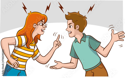 vector illustration of young couple arguing