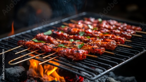 Grilled Meat with Spices on Barbecue