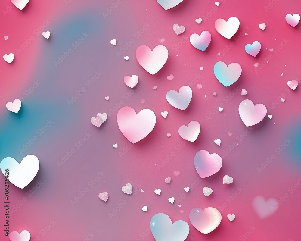 Abstract neon background, pattern with hearts.	