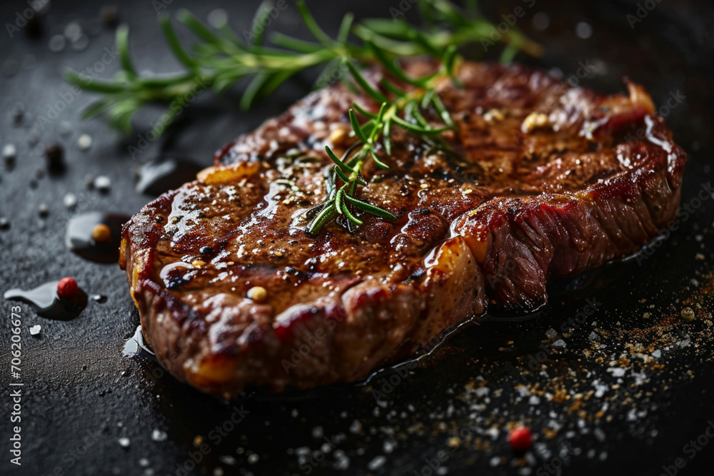 Freshly grilled medium rib eye steak with rosemary and pepper
Freshly grilled medium rib eye steak with rosemary and pepper