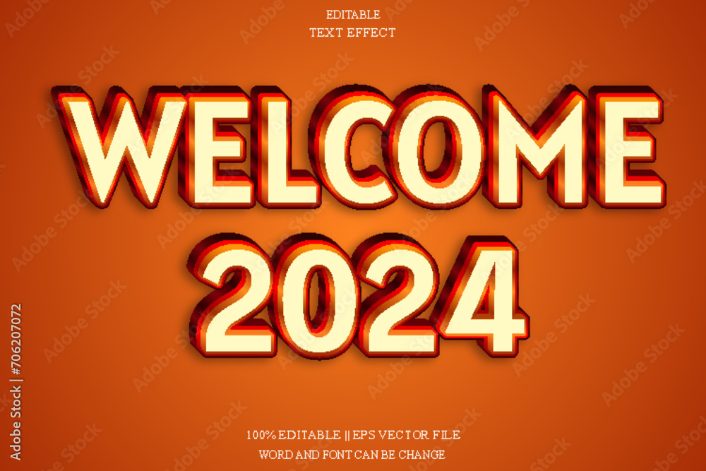 Welcome 2024 Editable Text Effect Emboss Gradient Style