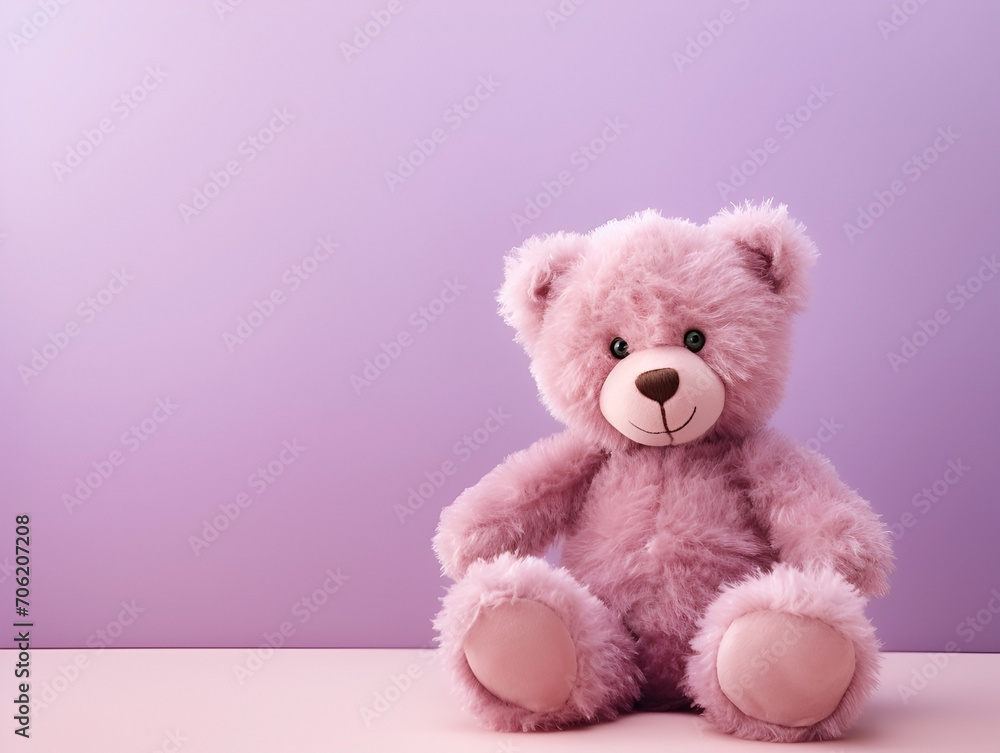 Teddy bear on a purple background. Copy space Teddy bear on a purple background. Copy space