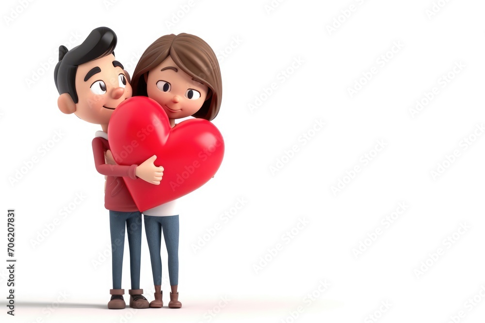 Romantic Valentine's Day Love and affection, 3D cartoon couple, cute Romantic Valentine's Day Love and affection, 3D cartoon couple, cute
