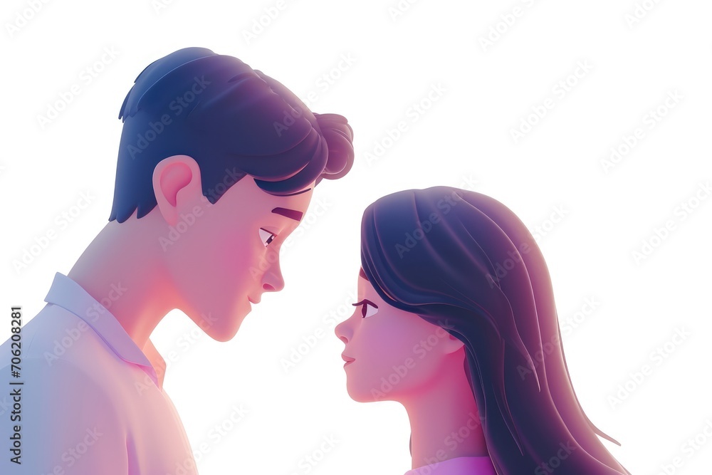 Romantic Valentine's Day Love and affection, 3D cartoon couple, cute Romantic Valentine's Day Love and affection, 3D cartoon couple, cute