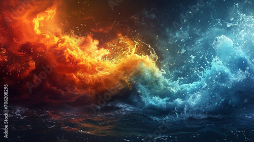Fire Clashing With Water Concept Background photo