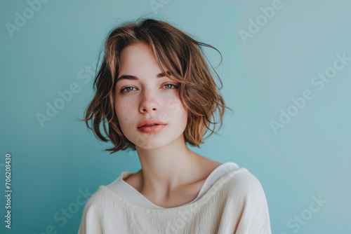 Young woman posing in front of clean background.Copyspace for text.