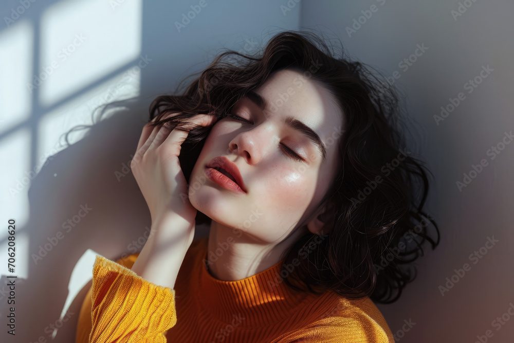 Obraz premium Young woman posing in front of clean background.Copyspace for text.