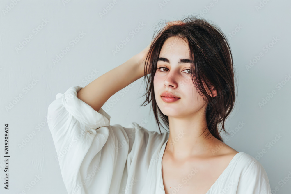 Young woman posing in front of clean background.Copyspace for text. Young woman posing in front of clean background.Copyspace for text.