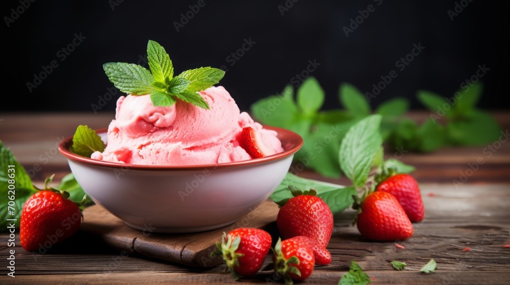 Strawberry Ice Cream Bowl With Mint Strawberry Ice Cream Bowl With Mint