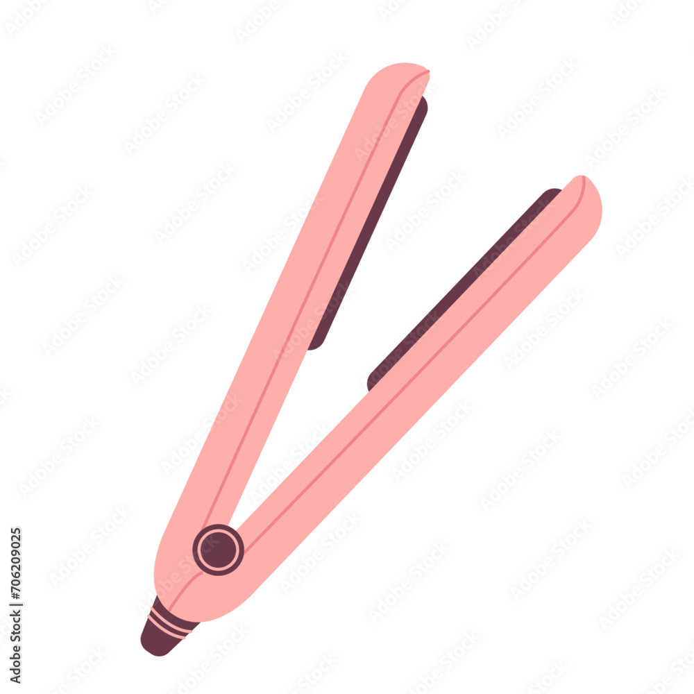 Pink hair curler. hair straightener. Styling device on white background Pink hair curler. hair straightener. Styling device on white background