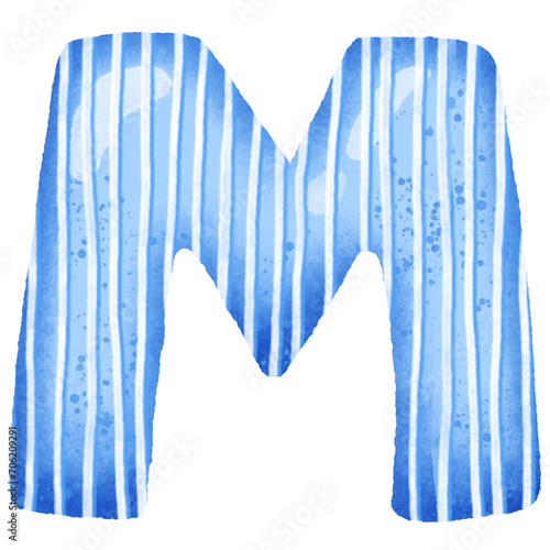 M alphabet ,The blue letter and have white stripes. alphabet png clipart. photo