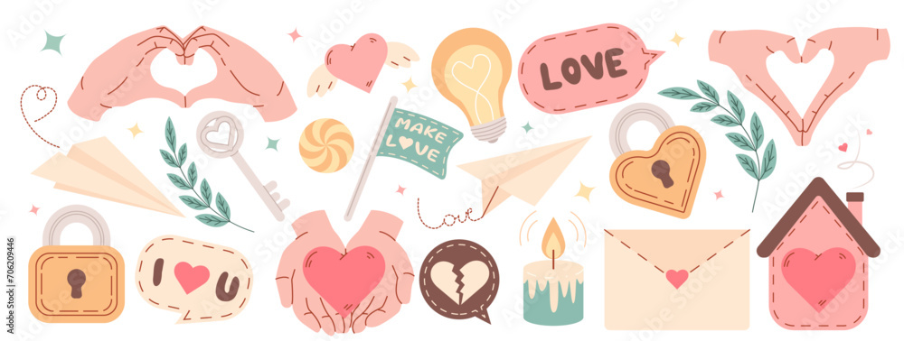 large collection of valentine's day items. gestures of love set. sticker making kit large collection of valentine's day items. gestures of love set. sticker making kit