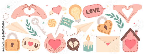 large collection of valentine's day items. gestures of love set. sticker making kit